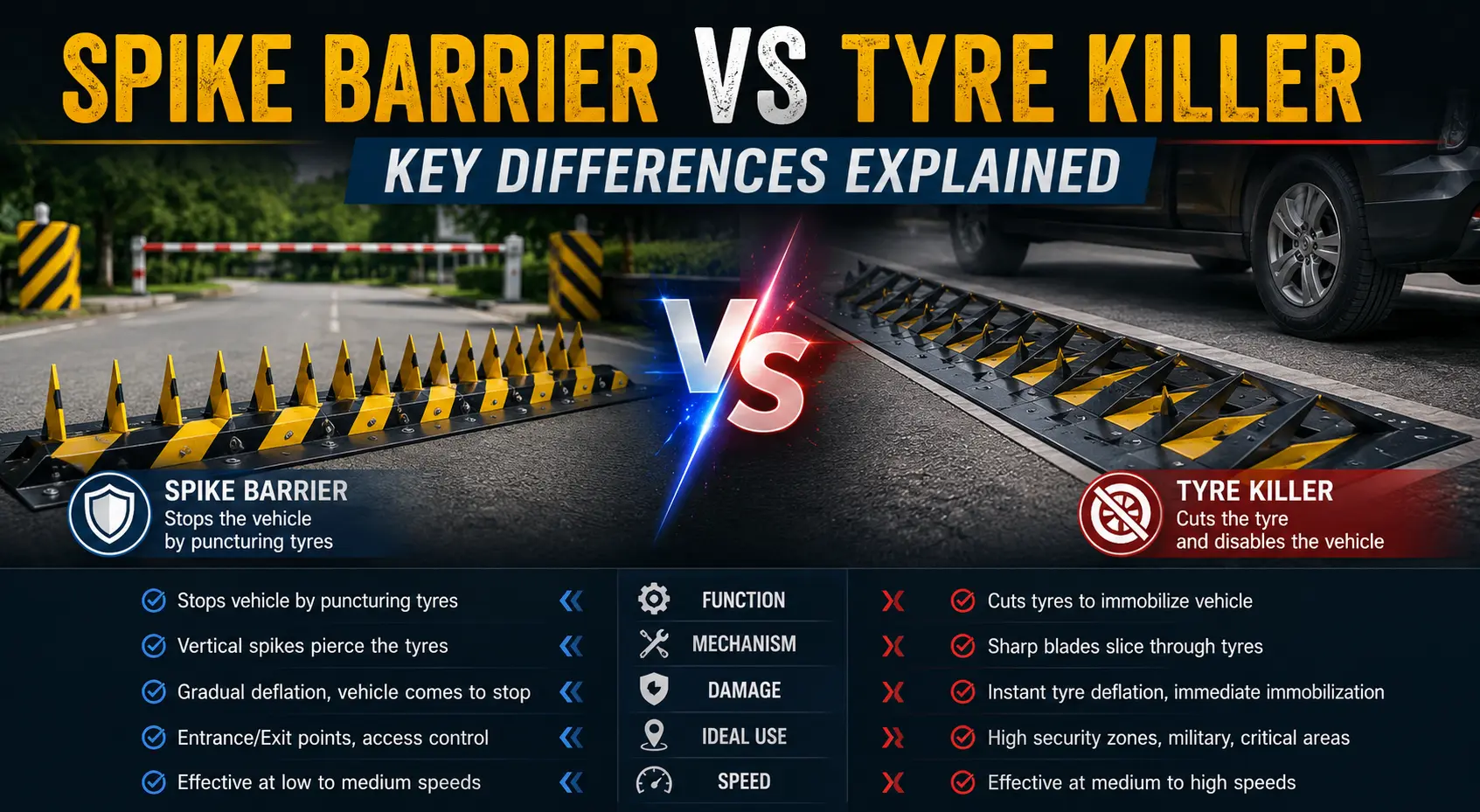 Spike Barrier vs Tyre Killer