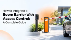 Boom barrier integrated with access control system at a secure vehicle entrance